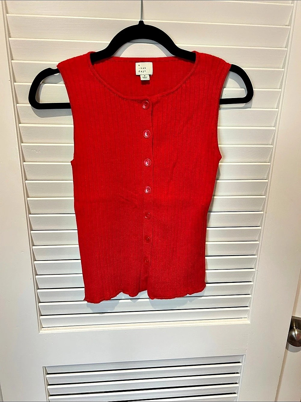 a new day Ribbed Button-Front Tank Top Red Size Small